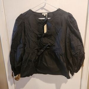 NWT Black Puff Sleeve Blouse with ties